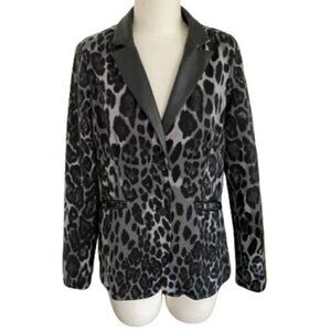 Women's Large G By Giuliana Rancic Black And Gray Animal Print Shacket Blazer